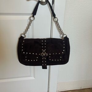 Vintage 90s Y2K Chocolate Brown Suede Purse – Chain Strap & Studded Details (2)